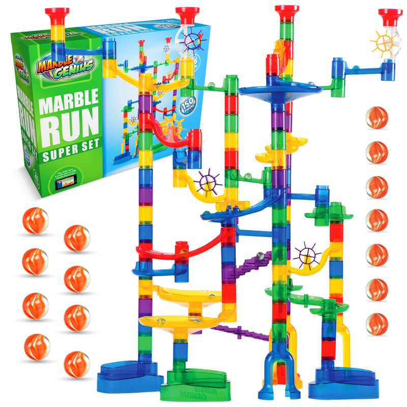 Marble Genius Marble Run - 150 Complete Pieces Maze Track Christmas Toys for Adults  Teens  Toddlers & Kids Aged 4-8 Years Old  (85 Translucent Marbulous Pieces + 65 Glass-Marble Set)  Super Set - Image 1